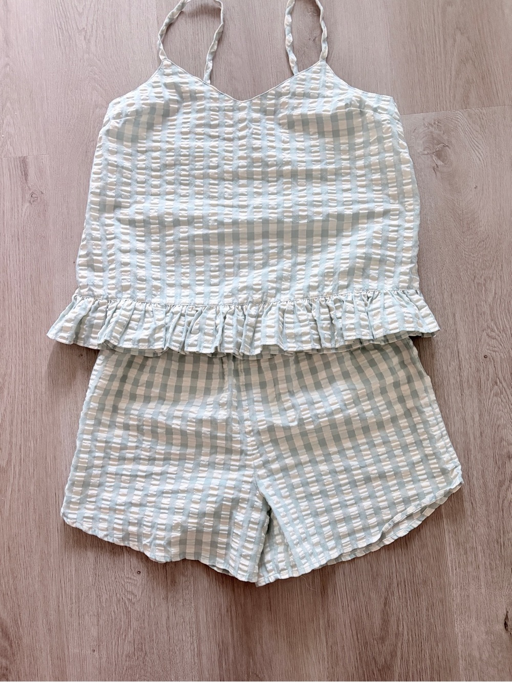 Open Edit - Green Gingham Ruffled Cami and Shorts Set